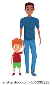 Family single father with kid holding school backpack isolated vector illustration graphic design