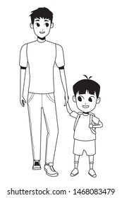Family single father with kid holding school backpack vector illustration graphic design
