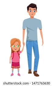 Family single father with kid holding school backpack vector illustration graphic design