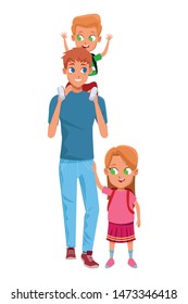 Family single father with kid holding school backpack isolated vector illustration graphic design