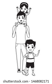 Family single father with kids holding school backpack isolated vector illustration graphic design