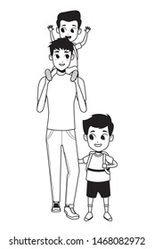 Family single father with kids holding school backpack isolated vector illustration graphic design