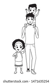Family single father with kids holding school backpack vector illustration graphic design