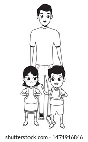 Family single father with kids holding school backpack vector illustration graphic design