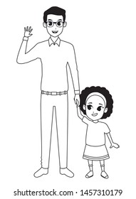 Family single father and little daughter smiling cartoon vector illustration graphic design