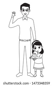 Family single father with little daughter cartoon vector illustration graphic design