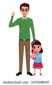 Family single father with little daughter cartoon