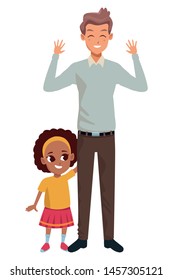 Family single father and little daugther smiling cartoon vector illustration graphic design
