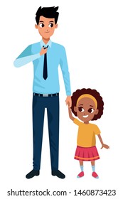 Family single father and little daugther smiling cartoon vector illustration graphic design