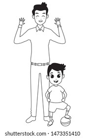 Family single father with little son with ball cartoon vector illustration graphic design
