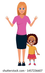 Family single mother with daughter cartoon vector illustration graphic design