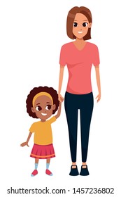 Family single mother with daughter cartoon vector illustration graphic design