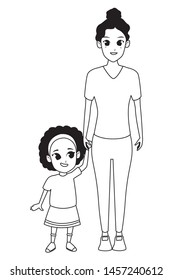 Family single mother with daughter cartoon vector illustration graphic design