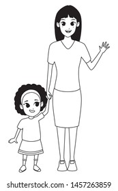 Family single mother with daughter cartoon vector illustration graphic design