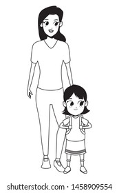 Family single mother with daugther holding school backpack vector illustration graphic design