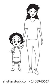 Family single mother with daugther holding school backpack vector illustration graphic design
