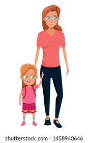 Family single mother with kid daughter holding school backpack isolated vector illustration graphic design