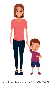 Family single mother with little boy cartoon