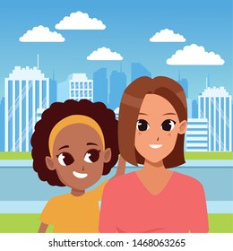 Family single mother with little daughter vector illustration graphic design