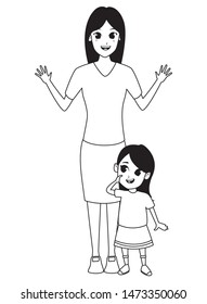 Family single mother with little daughter cartoon vector illustration graphic design