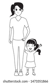 Family single mother with little daughter cartoon vector illustration graphic design