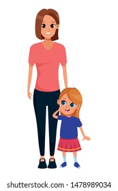 Family single mother with little daughter cartoon vector illustration graphic design