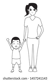 Family single mother with little son cartoon vector illustration graphic design