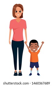 Family single mother with little son cartoon vector illustration graphic design