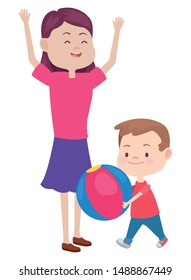 Family single mother playing ball and smiling with son cartoon ,vector illustration graphic design.