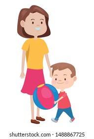 Family Single Mother Playing Ball Smiling Stock Vector (Royalty Free ...