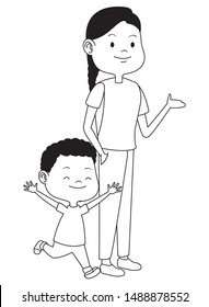 Family single mother playing and smiling with afroamerican son cartoon ,vector illustration graphic design.