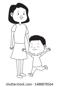 Family single mother playing and smiling with afroamerican son cartoon ,vector illustration graphic design.