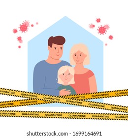 Family sitting home. Quarantine or self-isolation. Health care concept.