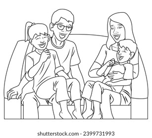 A family sitting on the couch in outline and vector format.