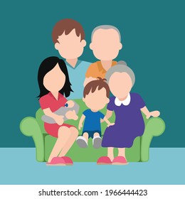 Family sitting on sofa. Vector of family together.