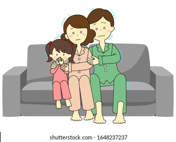 Family sitting with simple gray sofa