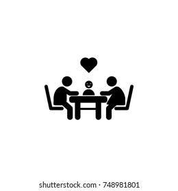 Family Sitting At A Table With Love And Hearts Icon. Simple Black Family Icon. Can Be Used As Web Element, Family Design Icon On White Background