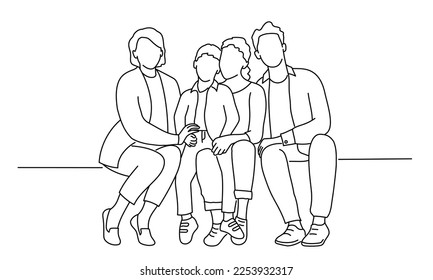 Family sitting together. Hand drawn vector illustration.