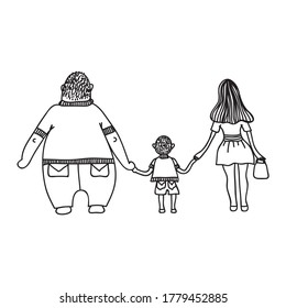 Family sketch black and white. Vector illustration