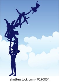 Family with sky background and space for text