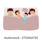 Family sleeping in the bed