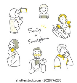 family with smartphone, simple and stylish illustration