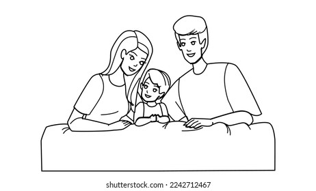 family smiling line pencil drawing vector. happy fun, man father, woman mother, together joy, love child, young portrait family smiling character. people Illustration