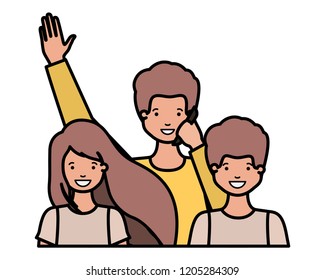 family smiling and waving avatar character