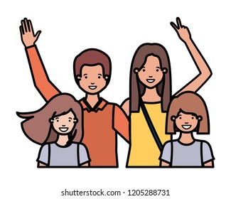family smiling and waving avatar character
