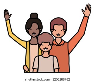 family smiling and waving avatar character