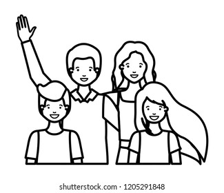 family smiling and waving avatar character