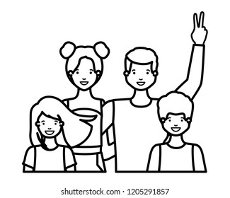 family smiling and waving avatar character