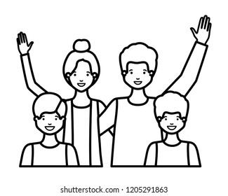 family smiling and waving avatar character