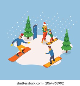 Family snowboard winter concept 3d isometric vector illustration concept for banner, website, landing page, ads, flyer template